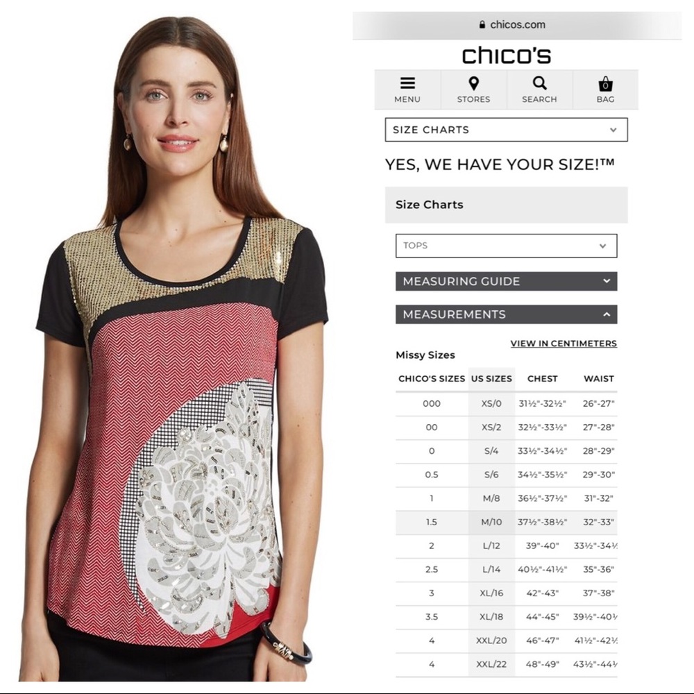 Chico’s Sequin Beaded Tee Sz 3